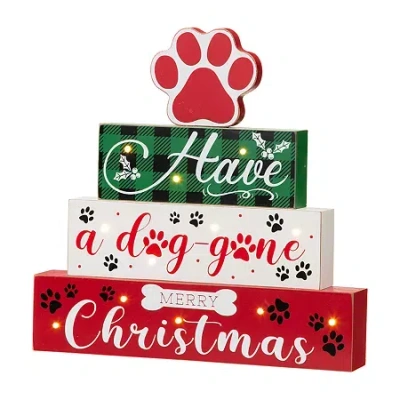Glitzhome Pet Block Wood Sign Christmas Tabletop Decor In Red