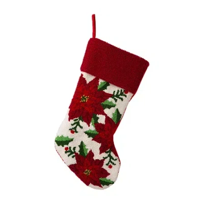Glitzhome 21" Poinsettia Hooked Christmas Stocking In Red