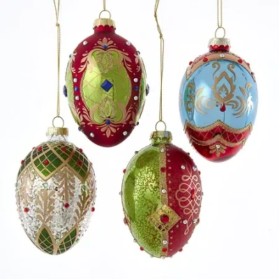 Kurt Adler 65mm Glass Egg Ornaments 4 Piece Set In Multi