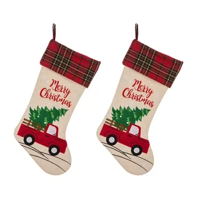 Glitzhome 21" Embroidered Christmas Stocking - Set Of 2 In Sand