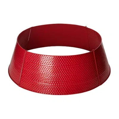 Glitzhome 40.5" Red Hammered Metal Christmas Tree Collar In Red