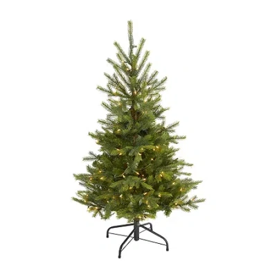 Nearly Natural 4 Foot North Carolina Spruce With 207 Bendable Branches And 100 Clear Lights Pre-lit Christmas Tree In Green
