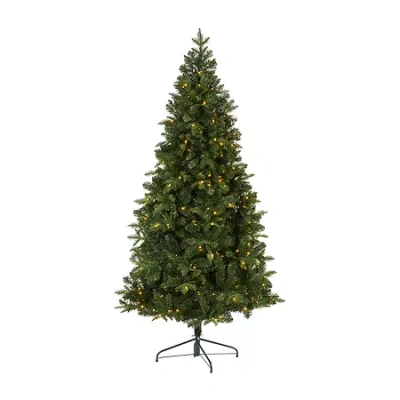 Nearly Natural 7 Foot Grand Teton Flat Back Spruce With 953 Bendable Branches And 220 Clear Led Lights Pre-lit Chri In Green