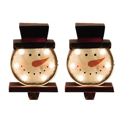 Glitzhome 7.5" Marquee Led Snowman Head Christmas Stocking Holder - Set Of 2 In White