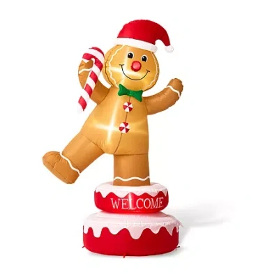 Glitzhome 6ft Lighted Gingerbread Man Christmas Inflatable In Brown