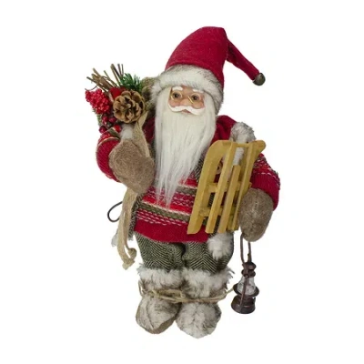 Northlight 12" Standing Santa With A Sled And Lantern Christmas Figurine In Red