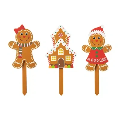 Glitzhome Set Of 3 Gingerbread Man Christmas Yard Art In Brown
