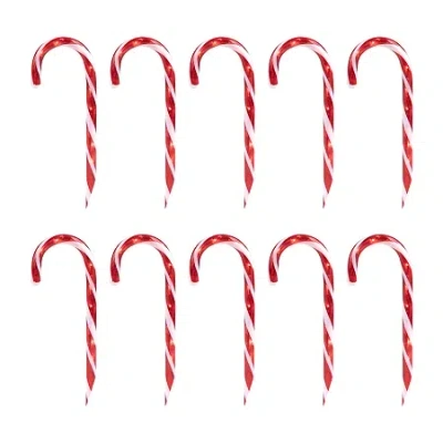 Northlight Set Of 10 Lighted Outdoor Candy Cane Christmas Pathway Markers 12" In Red