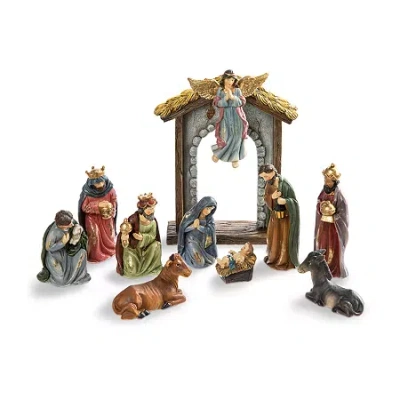 Glitzhome 11pcs Resin Figurine Nativity Set In Brown