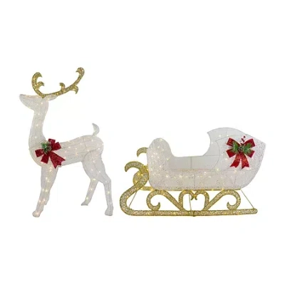 Northlight 48'' Led Lighted Glitter Reindeer With Sleigh Outdoor Christmas Decoration In White