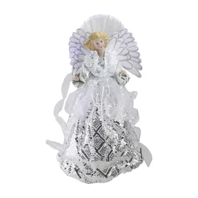 Northlight 16'' White And Silver Lighted Angel Sequined Gown Christmas Tree Topper In White