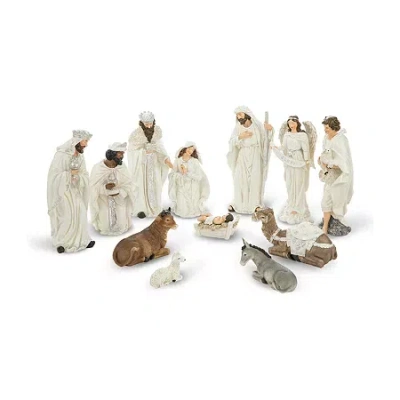 Glitzhome 12pcs Ivory Resin Figurine Nativity Set In White