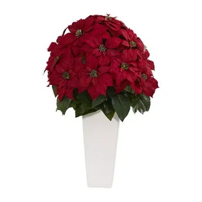 Nearly Natural 32in. Poinsettia Faux Plant In Planter Christmas Tabletop Decor In Red