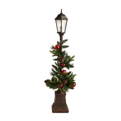 Nearly Natural 5ft. Lamp Post With Faux Greenery Christmas Tabletop Decor In Green