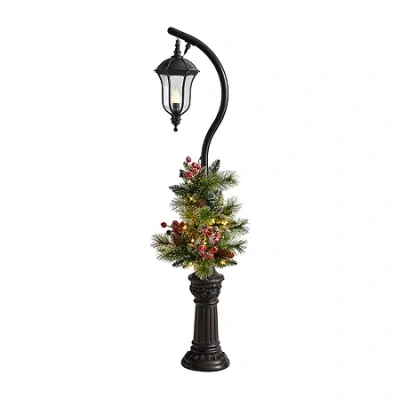 Nearly Natural 5ft. Decorated Lamp Post Faux Greenery Christmas Tabletop Decor In Green