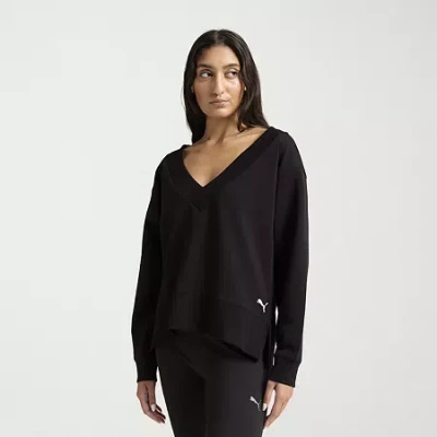 Puma Womens V Neck Long Sleeve Sweatshirt In Black