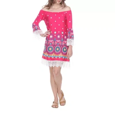 White Mark Rakel Womens 3/4 Sleeve Floral Sheath Dress In Pink