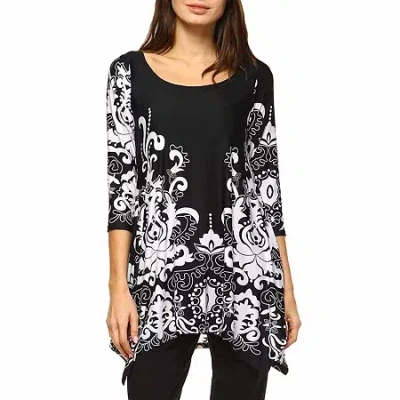 White Mark Yanette Womens Scoop Neck 3/4 Sleeve Tunic Top In Black