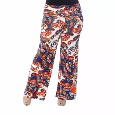White Mark Womens Plus High Rise Wide Leg Palazzo Pant In Blue