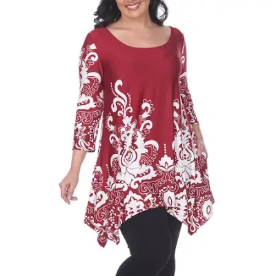 White Mark Plus Yanette Womens Scoop Neck 3/4 Sleeve Tunic Top In Red