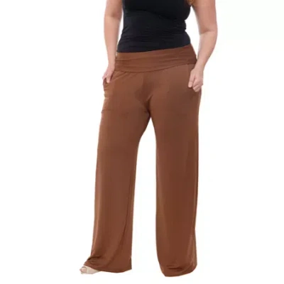 White Mark Womens Plus High Rise Wide Leg Palazzo Pant In Brown
