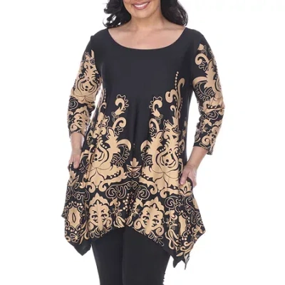 White Mark Plus Yanette Womens Scoop Neck 3/4 Sleeve Tunic Top In Brown