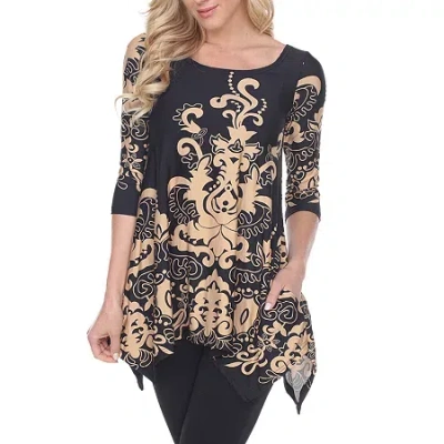 White Mark Yanette Womens Scoop Neck 3/4 Sleeve Tunic Top In Brown