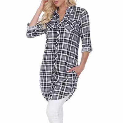 White Mark Piper Plaid Womens Long Sleeve Tunic Top In Black