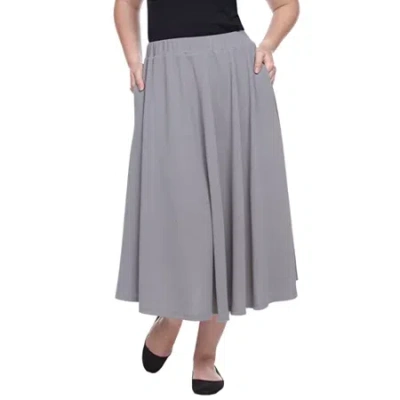 White Mark Tasmin Womens Plus Stretch Fabric Mid Rise Midi Flared Skirt In Gray