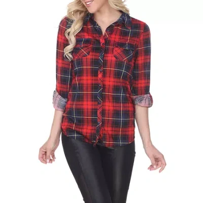 White Mark Oakley Plaid Womens Roll Tab 3/4 Sleeve Regular Fit Stretch Fabric Button-down Shirt In Red