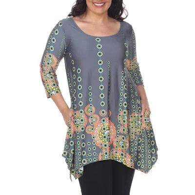 White Mark Plus Rella Womens Scoop Neck 3/4 Sleeve Tunic Top In Gray