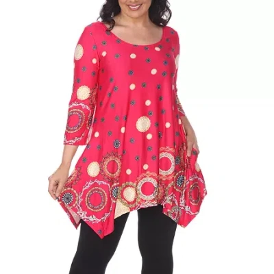 White Mark Plus Erie Womens Scoop Neck 3/4 Sleeve Tunic Top In Pink