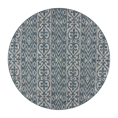 Lr Home Sylvestra Entwined Geometric 7'6"x7'6" Indoor Outdoor Round Area Rug In Blue