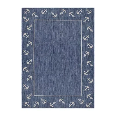 Lr Home Samantha Nautical Anchor Border Indoor Outdoor Rectangular Area Rug In Blue
