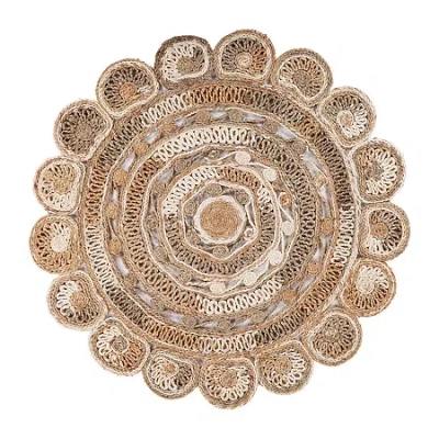 Lr Home Brynn Eada Geometric Braided Stain Resistant Indoor Round Area Rug In Brown