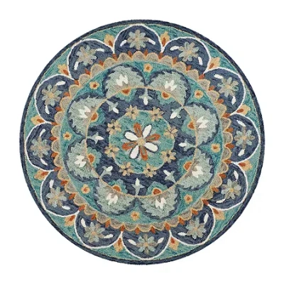 Lr Home Daisy Dia Floral Hand Tufted Indoor Round Area Rug In Blue