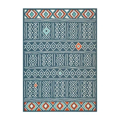 Lr Home Tribal Diamond Indoor Outdoor Rectangular Area Rug In Blue