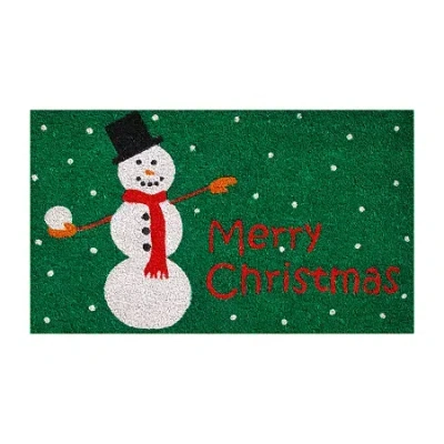 Calloway Mills Christmas Snowman Outdoor Rectangular Doormat In Green