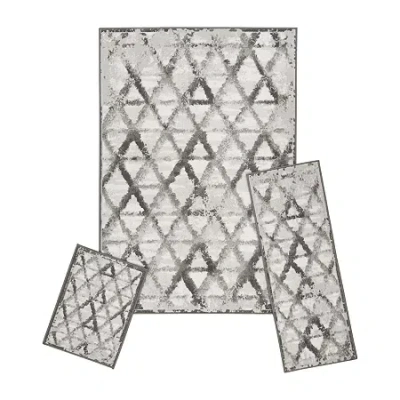 Achim Capri 3-pc. Distressed Lattice Rectangular Rug Set In Gray