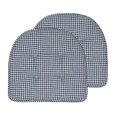 Sweet Home Collection Houndstooth Stitch U Shaped Memory Foam 17" X 16" Chair Cushions In Blue
