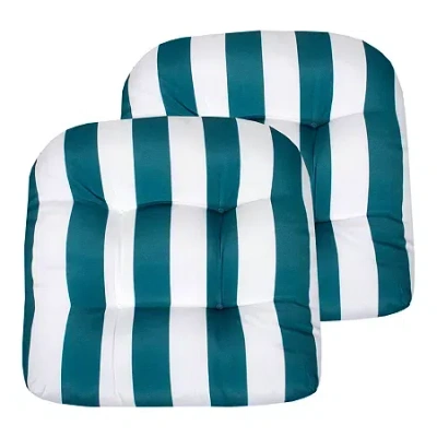 Sweet Home Collection Havana Stripe Patio Cushions Indoor/outdoor Reversible Chair Pads Tufted 19" X 19" In Blue