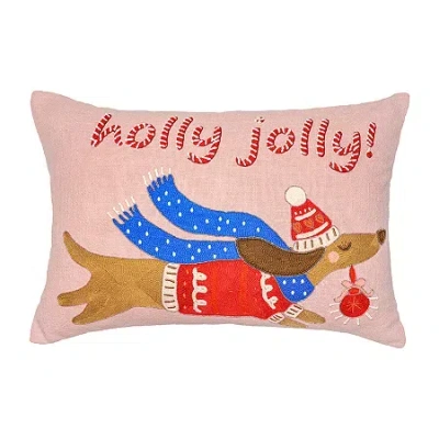 Vibhsa Christmas Holly Jolly Embroidered Pillow - 14"x20" Rectangular Throw Pillow In Multi