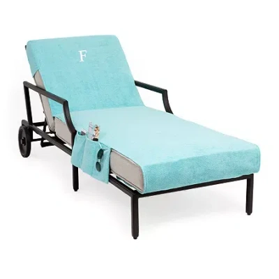 Linum Home Textiles Personalized Chaise Lounge Cover With Side Pocket Chair Protector In Blue