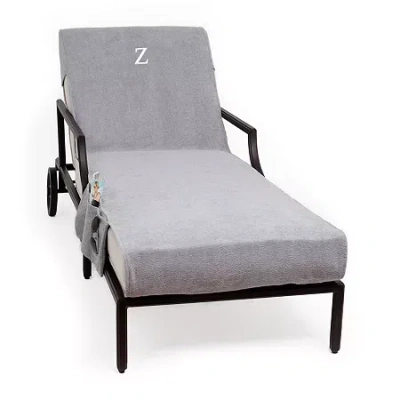 Linum Home Textiles Personalized Chaise Lounge Cover With Side Pocket Chair Protector In Gray