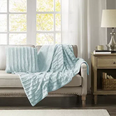 Madison Park York Faux Fur Square Throw Pillow In Blue