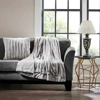 Madison Park York Faux Fur Square Throw Pillow In Gray