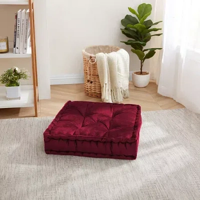 Sweet Home Collection 20"x20" Oversized Square Tufted Floor Pillow In Faux Velvet Fabric In Red