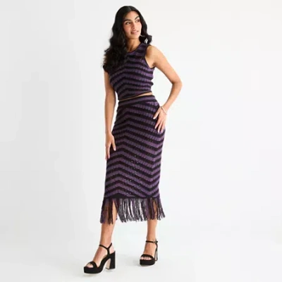 Bold Elements Womens Midi Pencil Skirt In Purple