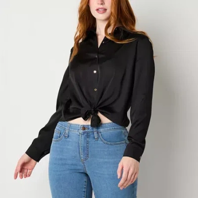 Bold Elements Womens Long Sleeve Satin Blouse In Black