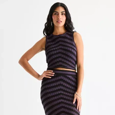 Bold Elements Womens Crew Neck Sleeveless Chevron Pullover Sweater In Purple